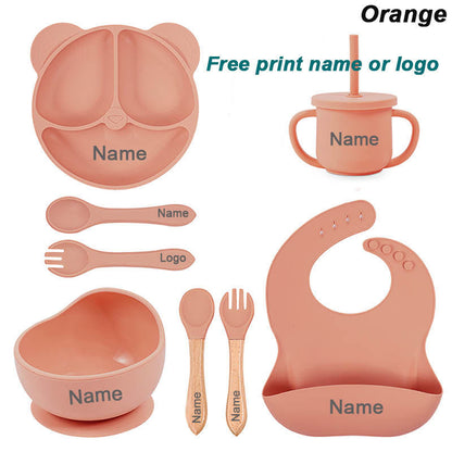 Set repas bébé en silicone ventousé – assiette, bol, couverts – personnalisable